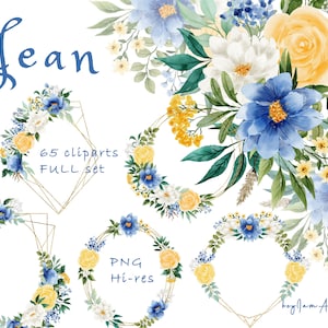 Clipart acquerello floreale blu, grafica floreale gialla, clipart verde png, clipart invito matrimonio, acquerello fiore blu. png floreale blu scuro