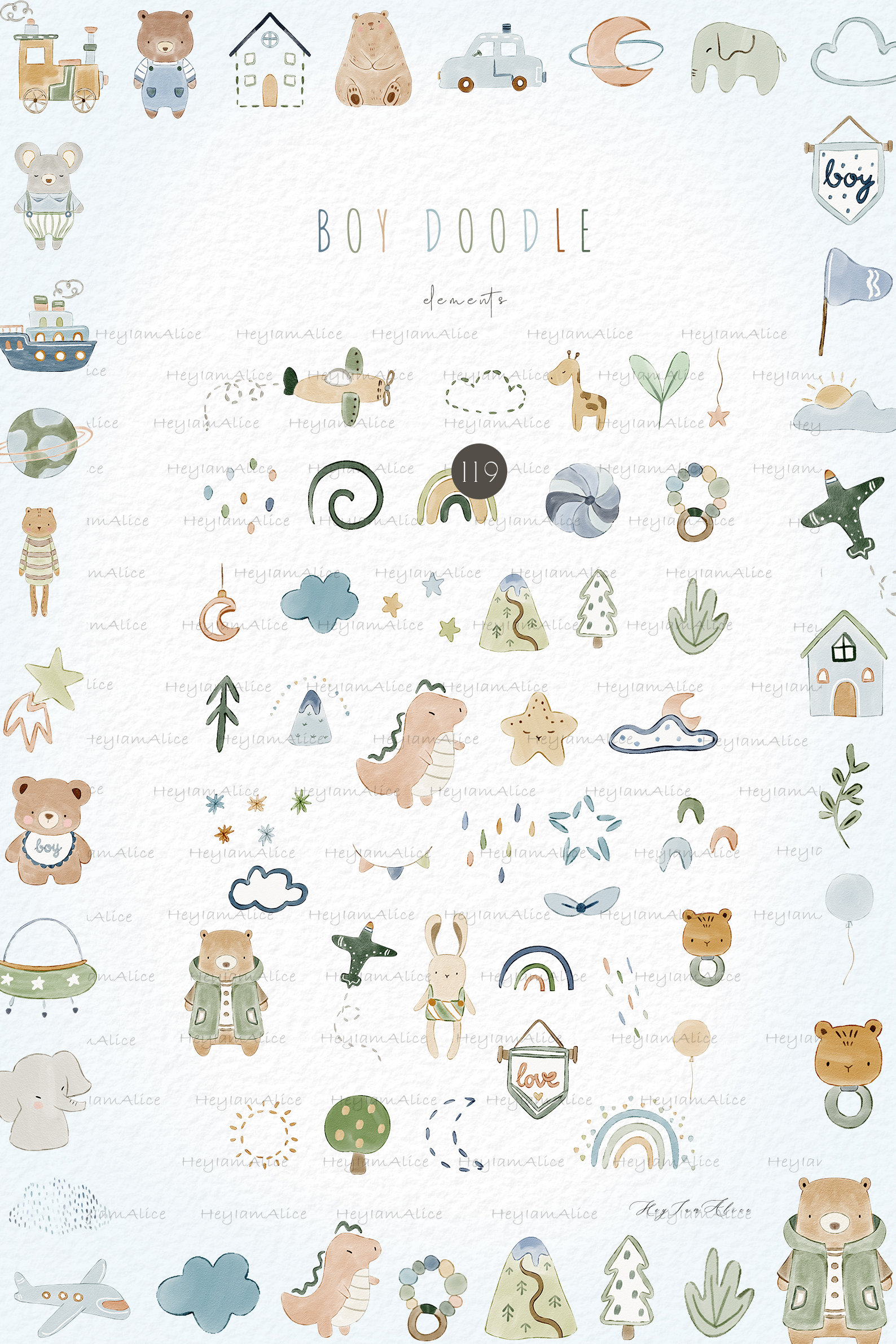 Boho Baby Watercolor Clipart, Nursery Animal Clipart, Newborn Boho Kid ...