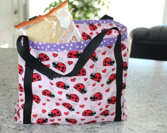 3027 Personalized Ladybird Beetle Cotton Book Bag for Girls or Boys Ladybug Kids Tote Bag