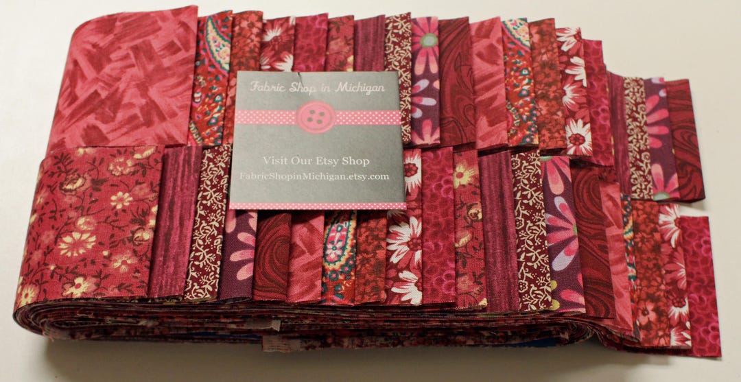 Jelly Roll Prints Burgundy MDG Jelly Roll, 40 Strips 2 1/2 X