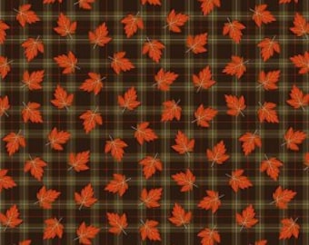 Fabric By The Yard Novelty Fall Leaves on Tartan Plaid by Timeless Treasures