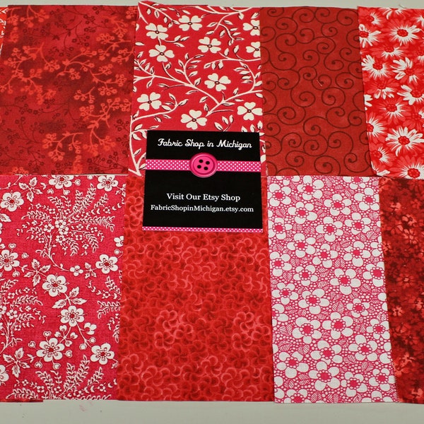 Charm Pack Red Prints  Charm Packs.  50 -  5 inch squares  100% Quality Cotton