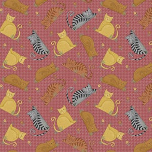 Fabric By The Yard Novelty Cats Benartex Tossed Cats Houndstooth Cinnamon Cats 16308B-89