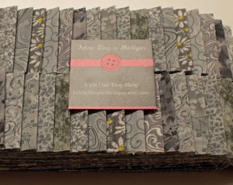 Jelly Roll Prints Gray, 40 strips 2 1/2 x 44 &quot; 100 percent Quality Cotton.