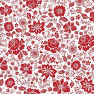 Fabric By The Yard Novelty floral Timeless Treasures Large Redwork floral, Red on White
