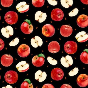 Fabric By The Yard Novelty Apples Timeless Treasures Apples with Slices on black