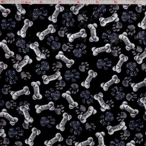 Fabric By The Yard Novelty Dog, Timeless Treasures Paws and Bones Black