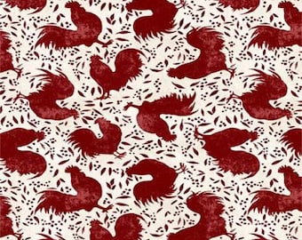 Fabric By The Yard Novelty Farm Animal Wilmington Prints Proud Rooster Red on Cream