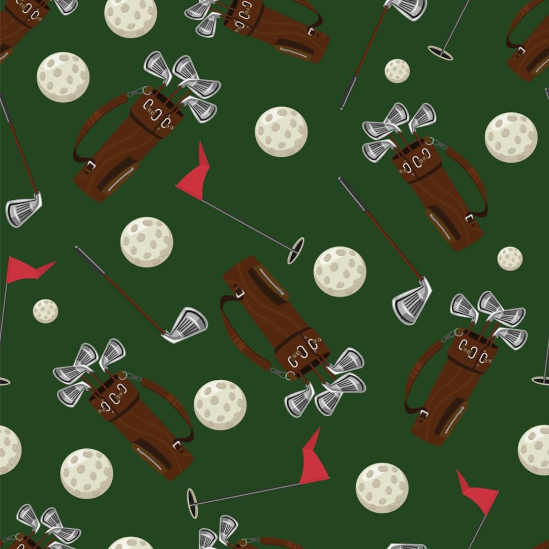 Fabric by the Yard Novelty Sports Golf MDG Golf Clubs on Green Etsy