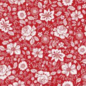 Fabric By The Yard Novelty floral Timeless Treasures Large Redwork floral, White on Red