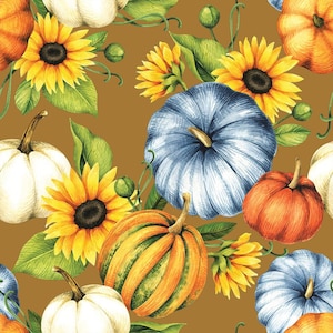 Fabric By The Yard Novelty Harvest Fall MDG Sunflower Harvest, Brown