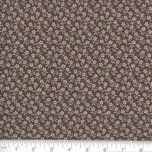 Fabric By The Yard calico Brown MDG Vintage 1800 Tan flowers on brown Pattern 49733