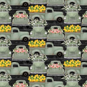 Fabric By The Yard Novelty Autumn  3 Wishes/Studio E  White Cottage Farm Farm Fresh Trucks