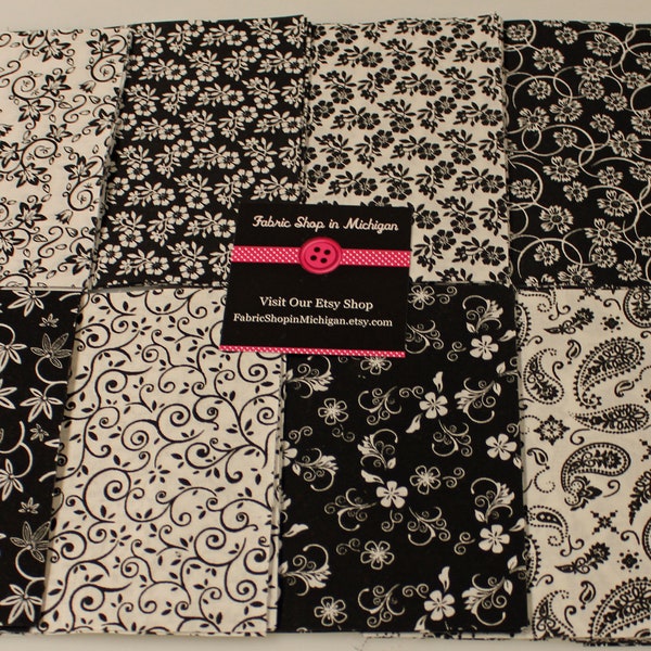 Charm Pack Black and White Prints by MDG Cotton Charm Packs 50 - 5 inch  squares, 100 percent Cotton