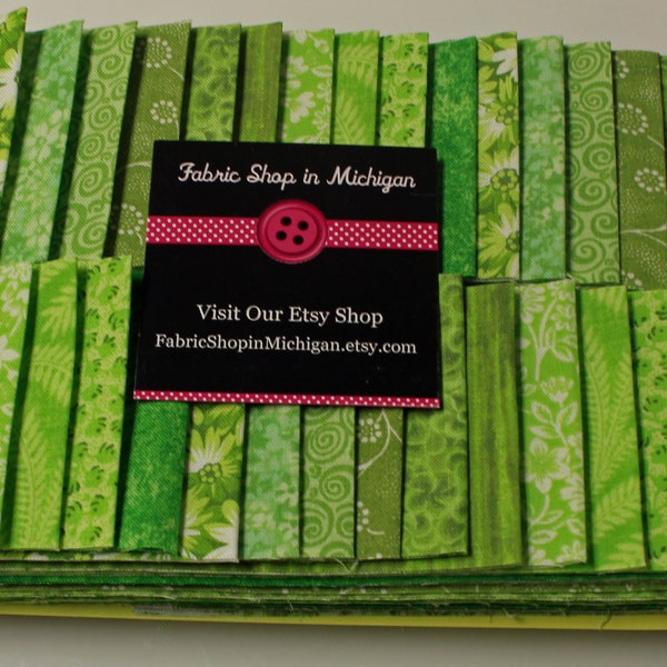Jelly Roll Prints Lime Green  MDG Flat Fold Jelly Roll, 40 strips 2 1/2 x 44 " 100 percent Cotton.