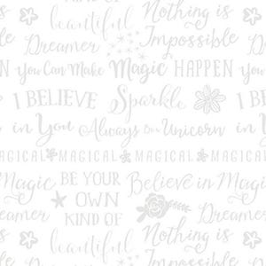 Fabric By The Yard White on white Benartex White on White Dreamers Words 13412-PB-09