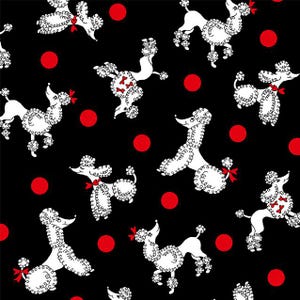 Fabric By The Yard Novelty Dogs, Michael Miller Bon Vivant White Poodles on black CX9283