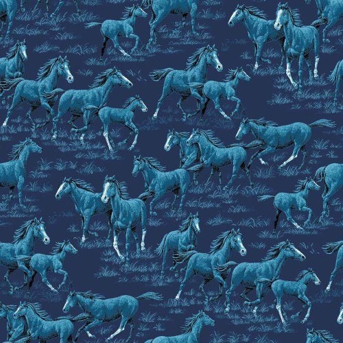 Allover Horses Cotton Fabric by the Yard Etsy