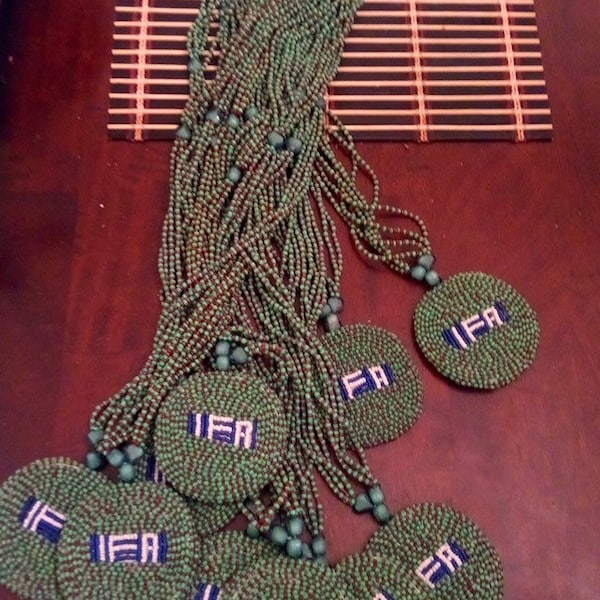 lleke Orun,Orishas and Ifa Medallion glass beaded  Necklaces