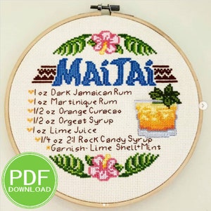 Mai Tai Recipe Cocktail Cross Stitch PDF Pattern