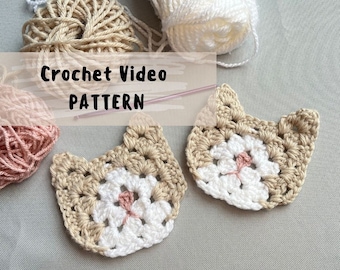 Cat. Granny Square. Video crochet PATTERN PDF (in English). Crochet for beginners