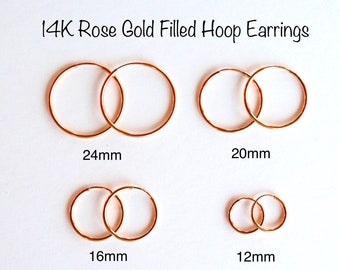 14K Rose Gold Filled Hoop Earrings/Endless Hoops/Jewelry for Women/Everyday Sleeper Hoops/12-24mm/Minimalist Jewelry/Tarnish Resistant Hoops