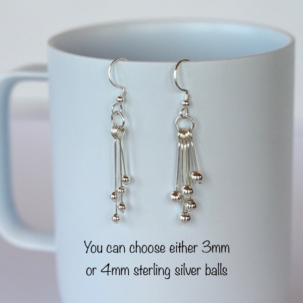 Sterling Silver Ball Beaded Dangle Earrings/Sterling Silver Drop Earrings/Jewelry for Women/Gift for Her/Free Shipping Canada