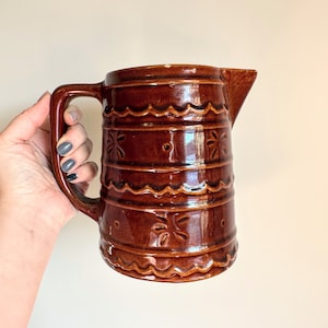 Vintage brown Marcrest Ovenproof Stoneware daisy dot crock pitcher