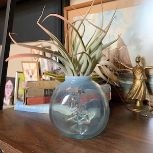 Vintage hand blown pinched glass vase white to clear ombré/ vessel/ glass art