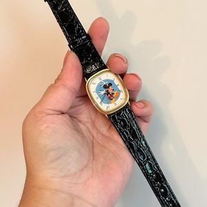 Vintage Disney Mickey Mouse blue wristwatch with black leather band watch
