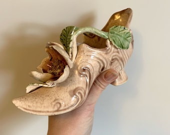 Vintage Vee Jackson Pottery Shoe: Pasadena California Wild Rose Decor