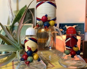 Vintage 50s Pyrex Decanter: Weico Glass Carafe with Cord & Beads