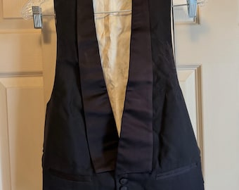 Antique 1930s black button up tuxedo vest with back buckle
