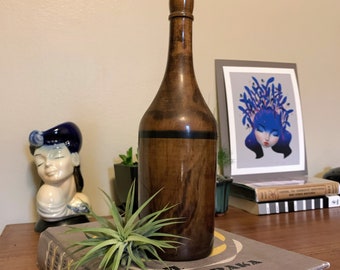 Decorative vintage wooden bottle/ candle holder / vase