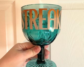 Vintage 1970s Year of the Streaker teal glass goblet