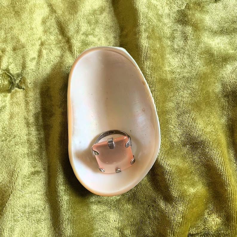 Antique Victorian pink peach selenite stone sterling silver ring jewelry image 10