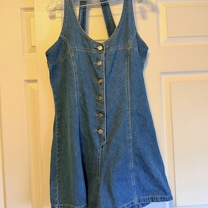 Vintage 1990s Revolt denim button up romper shorts size Large