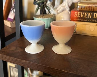 Vintage MacBeth Evans Cremax Bordette Milk Glass Egg Cups, Set of 2