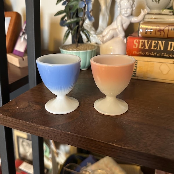 Vintage MacBeth Evans Cremax Bordette Milk Glass Egg Cups, Set of 2