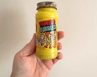 Vintage rare 1970s unopened Wonder Bubbles plastic jar kids bubbles toy with wand