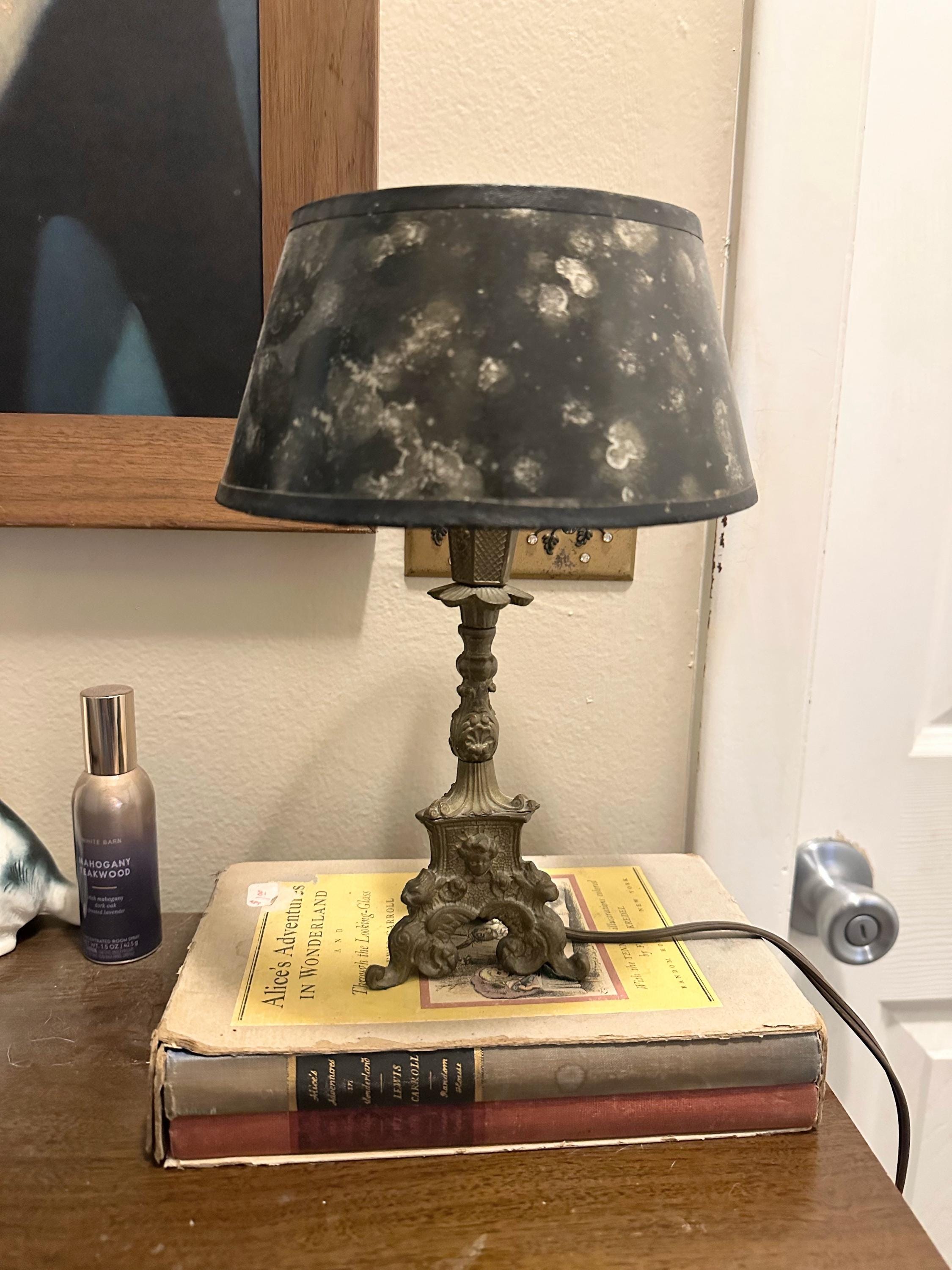 Antique vintage cast die metal lamp brass figural angel faces small