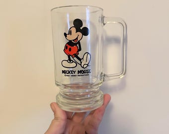 Vintage Mickey Mouse Disney clear glass beer stein mug