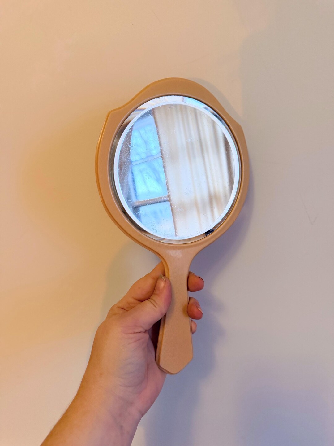 Vintage 1930s Ivory Celluloid or Bakalite Hand Mirror Some Marks