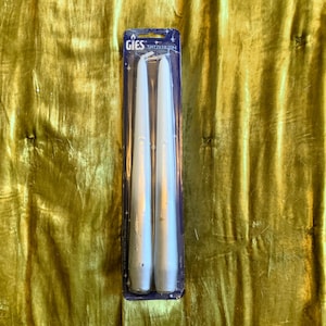 Set of two vintage Geis Spitzkerzen silver white ombre taper candles made in West Germany
