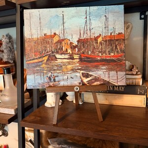 Vintage Winde Fine Prints Midcentury  sailboat textured print called Boats in Harbor by Martin 8”x10”
