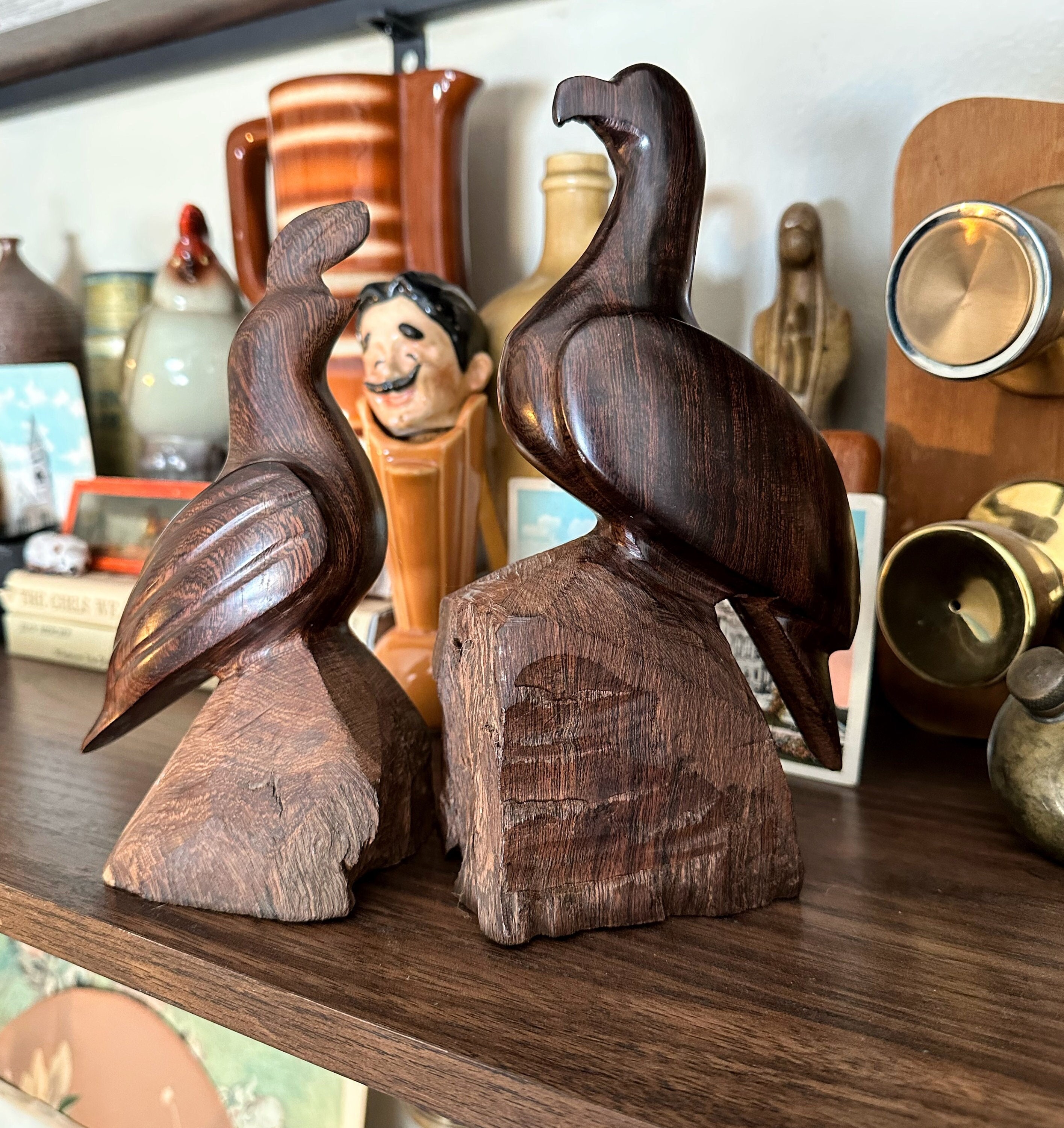 Vintage Ironwood Bird Figurine: Hand Carved Dark Wood Folk Art