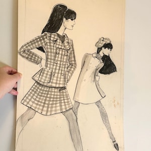 Vintage 1960s original fashion clothing designer sketch