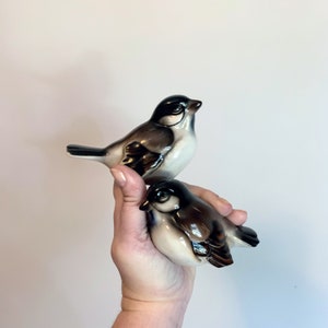 Vintage Wien Keramos porcelain song bird figurines made in Austria/ brown with white and blue details