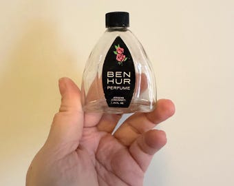 Choice of one Vintage Ben Hur glass perfume bottle with black lid by Jergens