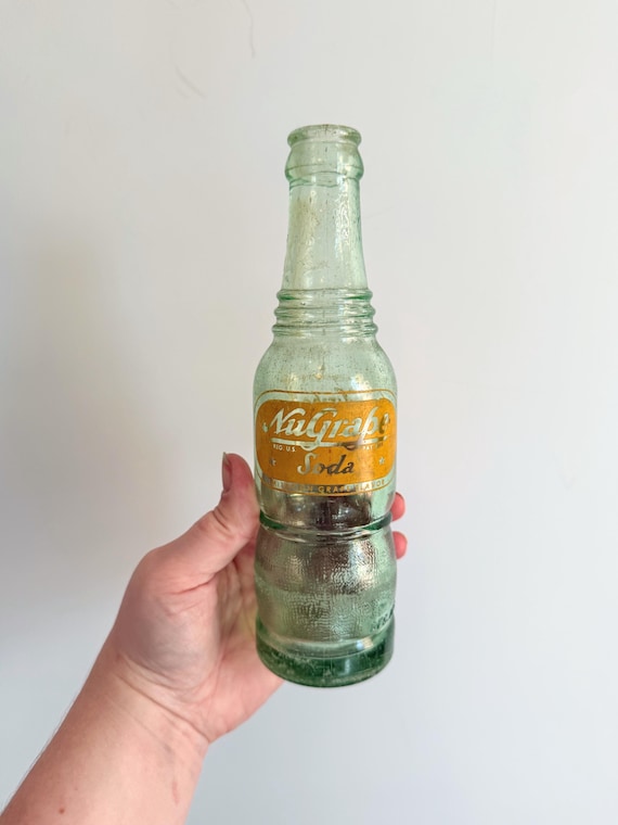 Vintage 1950s Rare Green Glass Nugrape Soda Bottle Wilmington NC
